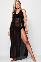 Boohoo Plus Kerry Chiffon Plunge Split Maxi Beach Dress