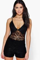 Boohoo Erin All Over Lace Strappy Cami Playsuit Black