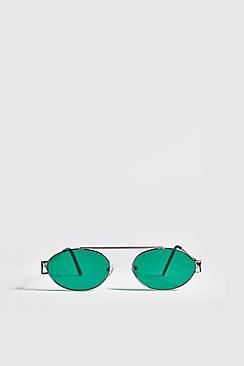 Boohoo Green Lens Round Metal Frame Sunglasses
