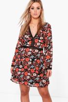 Boohoo Plus Claudia Floral Plunge Shift Dress Multi