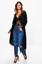 Boohoo Alexis Slinky Waterfall Belted Trench Black