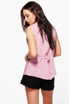 Boohoo Erin Crochet Trim Tie Back Shirt Rose