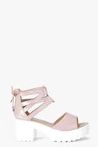 Boohoo Tia Lace Up Two Part Cleated Sandal Nude