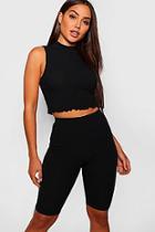 Boohoo Leah Lettuce Hem Crop Top Cycle Short Co-ord Set