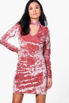 Boohoo Niamh Crushed Velvet Choker Dress Pink