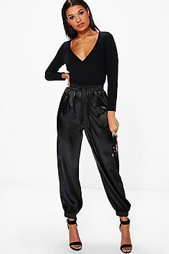 Boohoo Lorena Satin Relaxed Hareem Trousers