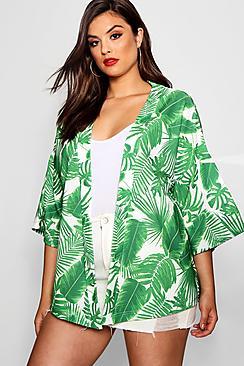 Boohoo Plus Louisa Palm Print Kimono