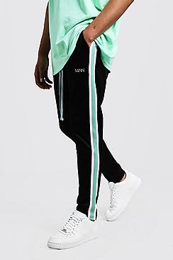 Boohoo Original Man Tricot Tapered Jogger With Tape