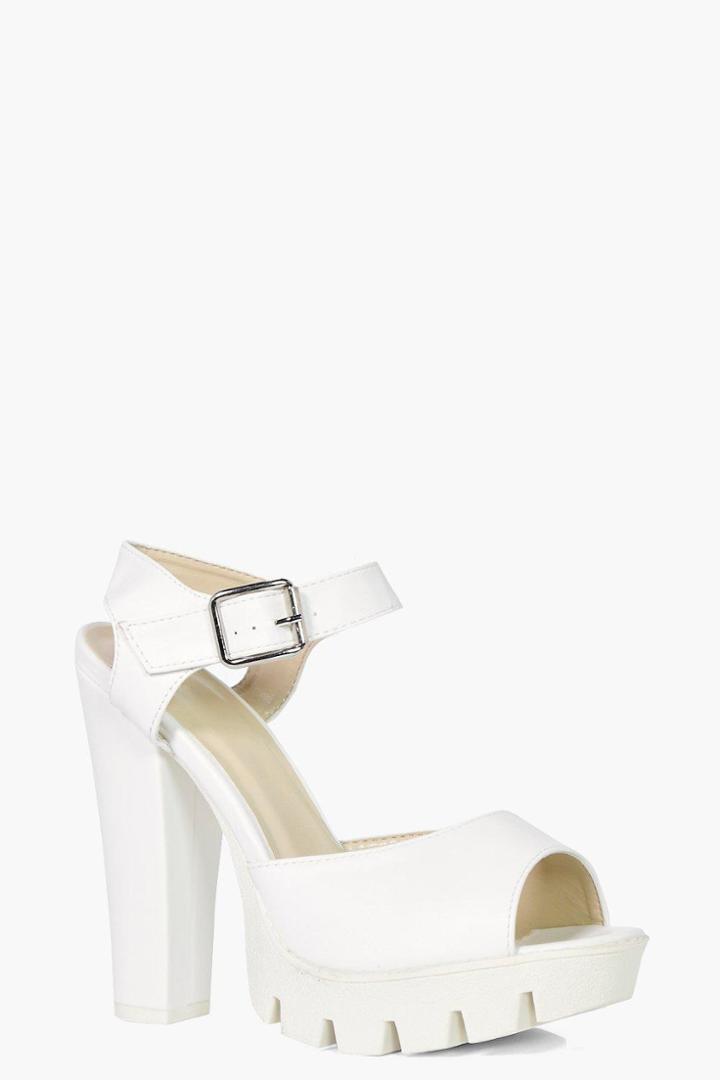 Boohoo Emilia Cleated Peeptoe Heels White