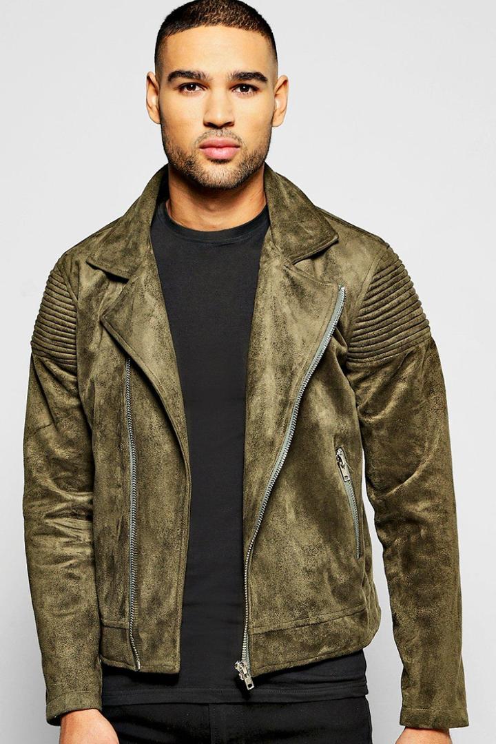 Boohoo Suedette Biker Detail Jacket Khaki