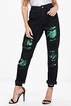 Boohoo Hatty Sequin Boyfriend Jeans