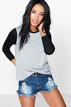 Boohoo Grace Contrast Sleeve + Neck T-shirt