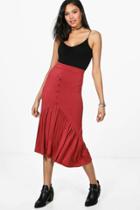 Boohoo Ruby Drop Hem Button Front Midi Skirt Spice