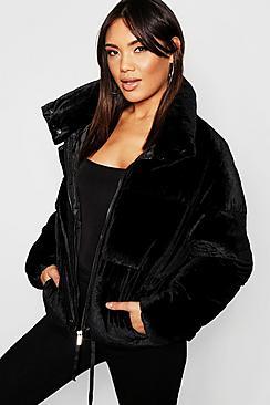 Boohoo Velvet Puffer Jacket