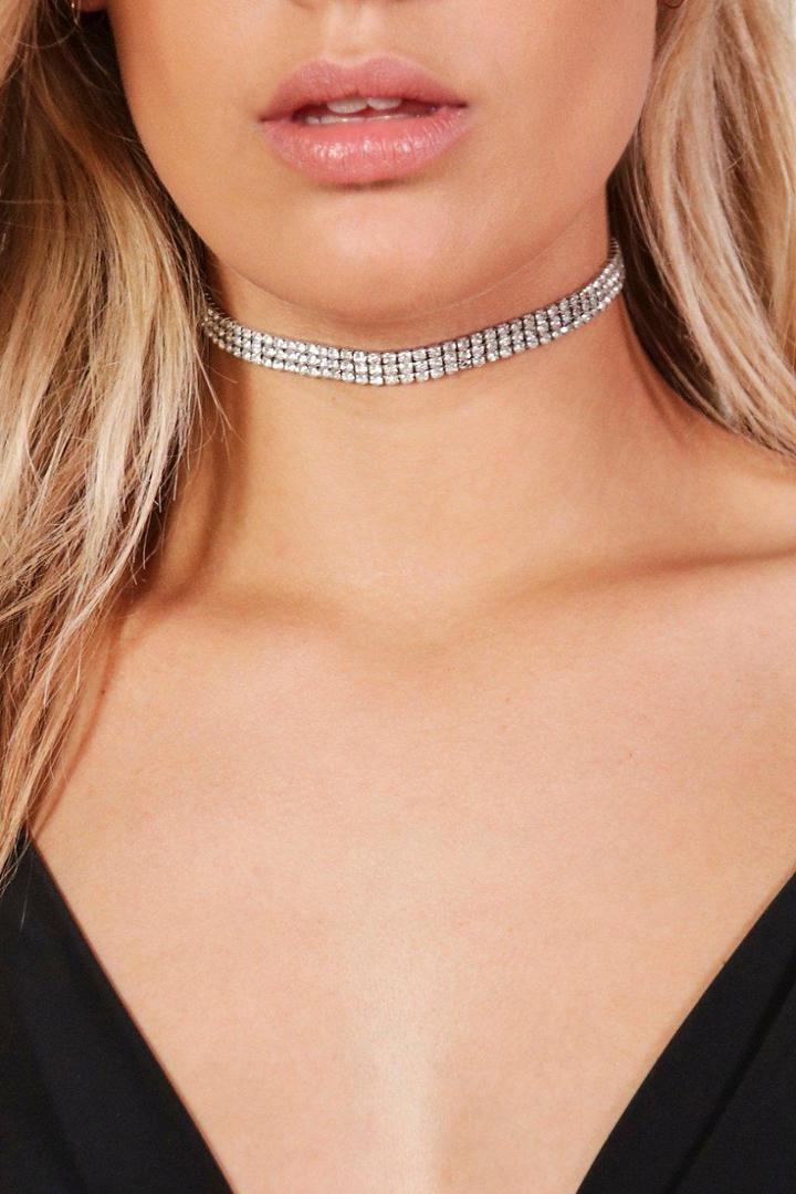 Boohoo Plus Freya Diamante Choker Silver