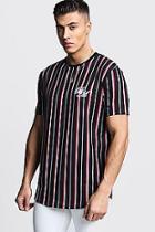 Boohoo Bm Embroidered Curve Hem Stripe T-shirt