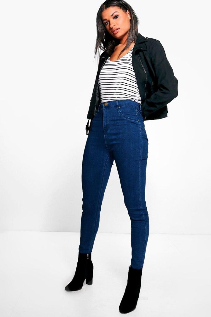 Boohoo Lara High Rise Denim Jeggings Indigo