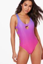 Boohoo Cancun Cut Out Heart Tie Dye Bathing Suit Multi