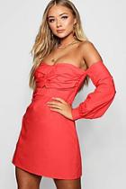 Boohoo Knot Front Off The Shoulder Shift Dress
