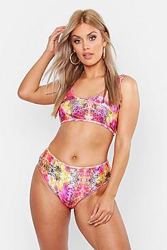 Boohoo Plus Neon Snake High Waisted Bikini