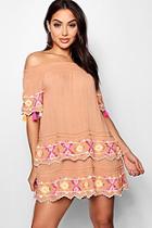Boohoo Ibiza Layered Scallop Embroidered Beach Dress