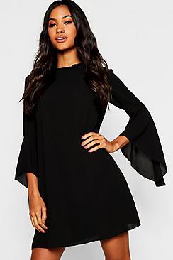 Boohoo Tie Back Flare Sleeve Swing Dress