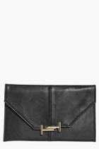 Boohoo Niamh Metal Detail Envelope Clutch Bag Black
