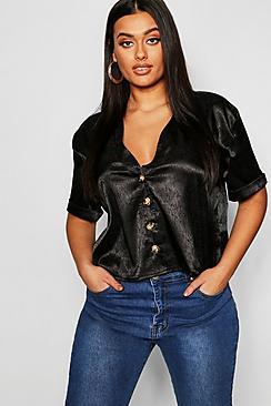 Boohoo Plus Jaquard Satin Button Blouse