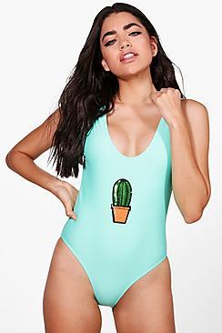 Boohoo Morocco Cactus Sequin Scoop Neck Swimsuit