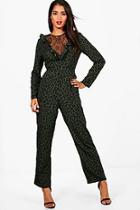Boohoo Leopard Print Lace Insert Jumpsuit