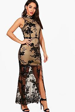 Boohoo Boutique Camy Sequin Mesh Maxi Dress