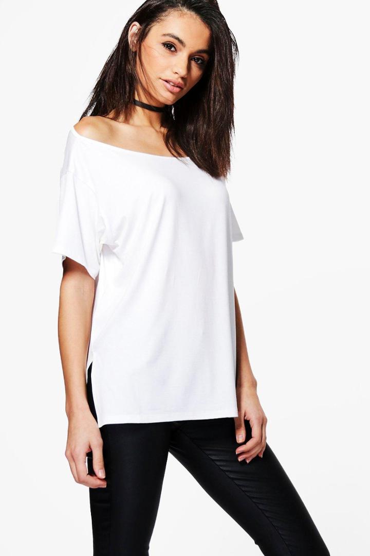 Boohoo Alyssa Slash Neck T-shirt White