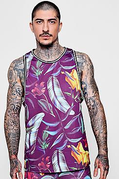 Boohoo All Over Feather Print Basketball Vest Co-ord