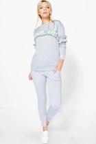 Boohoo Lena Frill Jumper Loungewear Set Grey