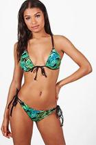 Boohoo Sydney Palm Print Back Detail Triangle Bikini