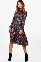 Boohoo Joana Bohemian Floral High Neck Midi Dress