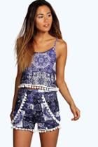 Boohoo Honor China Blue Pom Pom Short Co Ord Set Blue