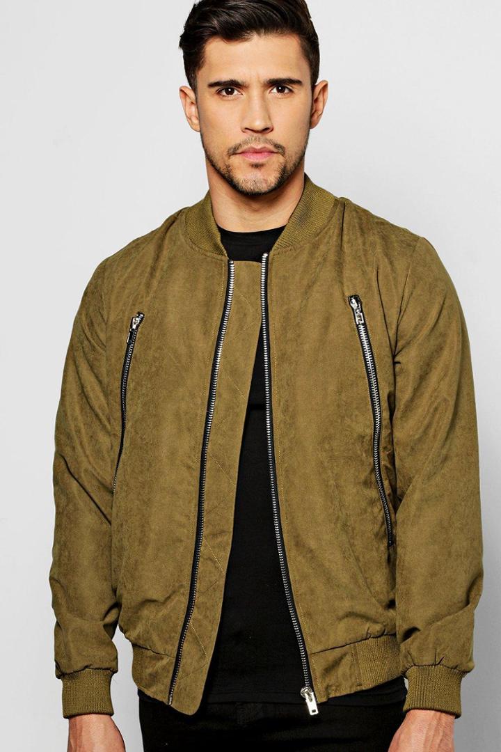 Boohoo Smart Woven Zipped Bomber Jacket Sage