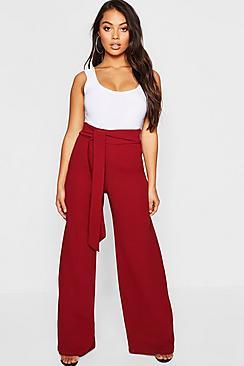 Boohoo Petite Wide Leg Tie Belt Trouser