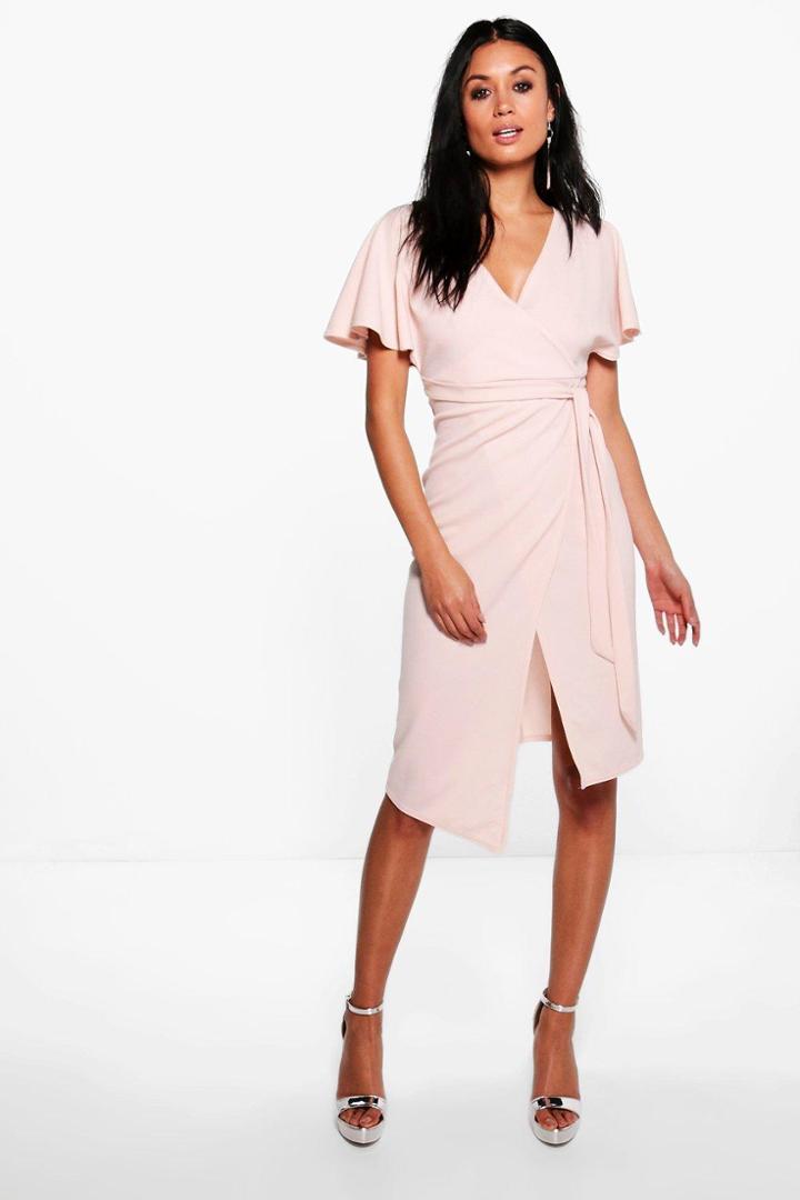 Boohoo Imogen Tie Wrap Midi Dress Rose