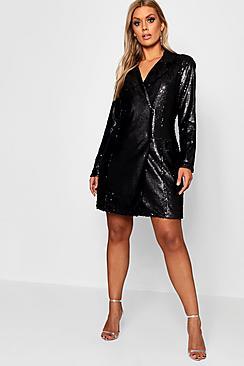Boohoo Plus Boxy Sequin Blazer Dress