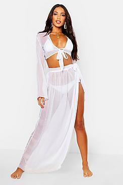 Boohoo Sheer Tie Front Top & Maxi Beach Co-ord