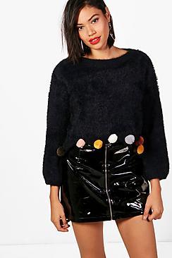 Boohoo Rosie Fluffy Crop Pom Pom Jumper