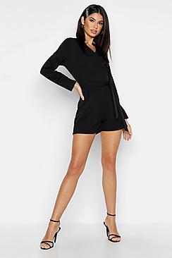 Boohoo Woven Wrap Belted Playsuit