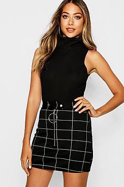 Boohoo Waist Detail Check Mini Skirt