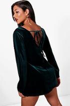 Boohoo Velvet Blouson Sleeve Shift Dress