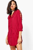Boohoo Georgie Lace Up Shoulder Detail Shirt Dress