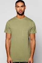 Boohoo Longline Stepped Hem Pocket T Shirt Sage