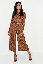 Boohoo Satin Leopard Twist Wrap Jumpsuit