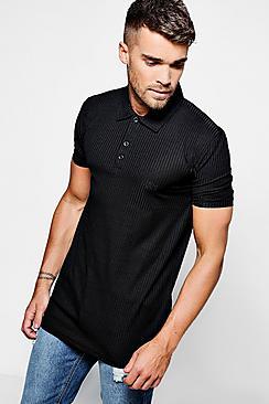 Boohoo Black Skinny Ribbed Knitted Polo